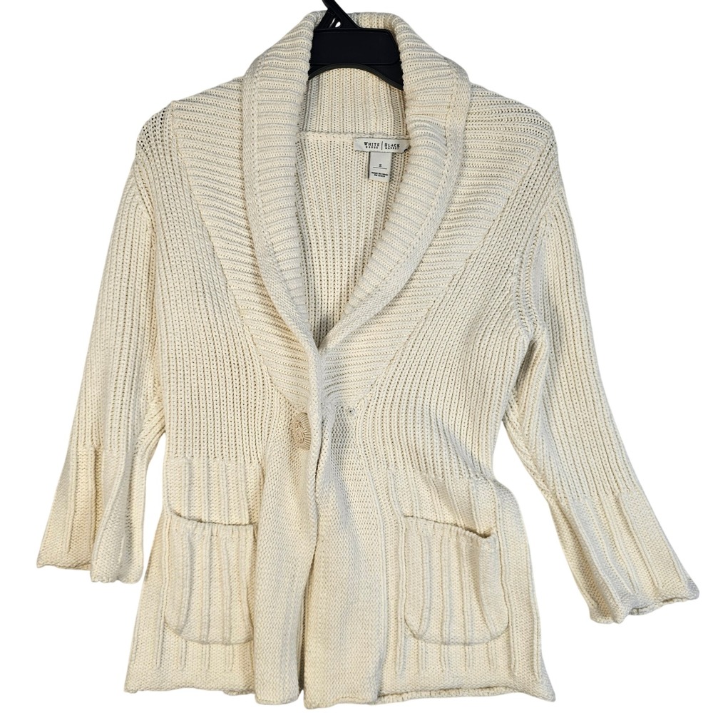 White House Black Market Cream Chunky Knit Shawl Collar Cardigan Sweater Small